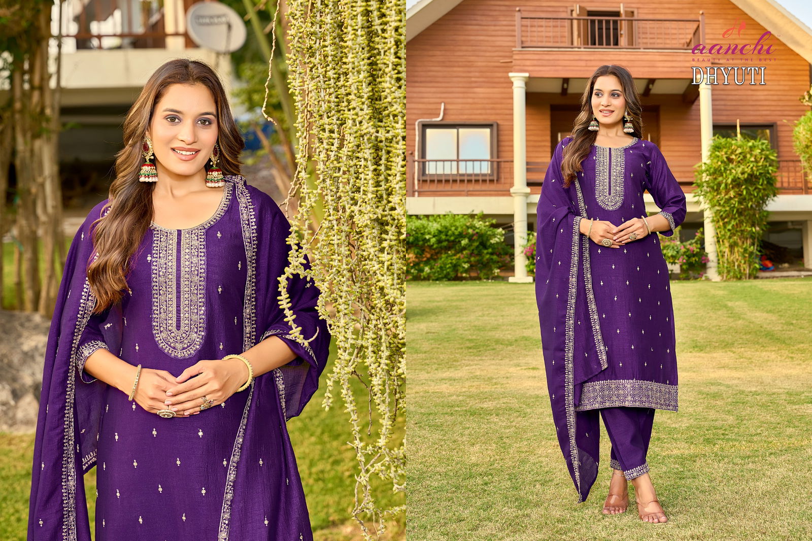Dhyuti By Aanchi Vichitra Silk Kurti With Bottom Dupatta Suppliers In India